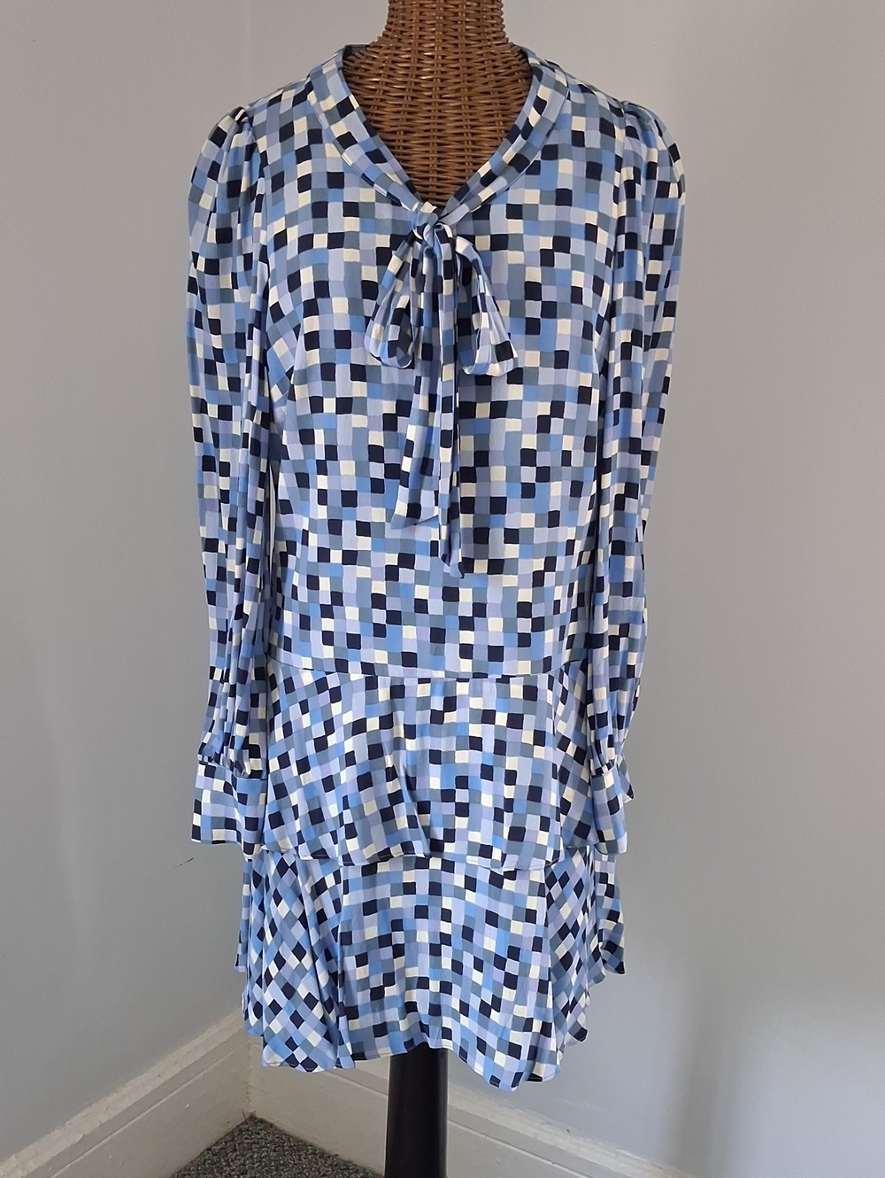 Sail to Sable Blue Check Tie-Neck Blouse